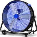 VAGKRI 24 Inch Industrial Drum Fan, 320W High Velocity Floor Fan, 3 Speed Heavy Duty Metal Air Circulator, 360 Tilt with Casters Handle ETL Standard for Patios, Warehouse, Commercial,Basement (Blue)