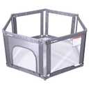 Babelio Wall Mountable Playard, Foldable Playpen for Babies and Toddlers- Adjustable Shape & Area, 62 * 31" Playpen with Zipper Gate, Portable Baby Fence for Indoor & Outdoor