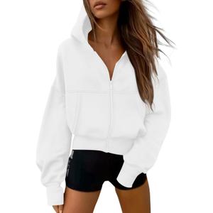PRETTYGARDEN Women's Zip Up Y2K Hoodies 2026 Fall Fashion Long Sleeve Hooded Fleece Sweatshirts Casual Jacket Winter Clothes (White, M)