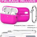 2 x RFUNGUANGO for AirPods Pro 3 Case 2025 with Cleaner Kit and Keychain, Soft Silicone Protective Cover for Apple AirPods Pro 3rd Generation Case, Support Wireless Charging, Rose Red