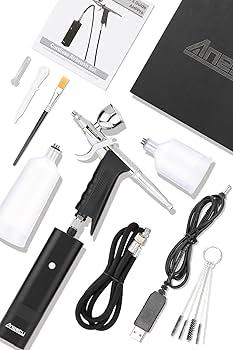 Anesty AHPPro High Pressure Cordless Airbrush Kit, Portable Airbrush Compressor,Connect Air hose Compressor for Makeup,Cake Decoration,Barber, Painting Model,Painting Nail Black