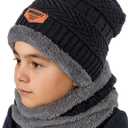 Kids Winter Thick Beanie Hat Scarf Set Slouchy Warm Snow Knit Skull Cap (3 Hats (Black,gray,navy))