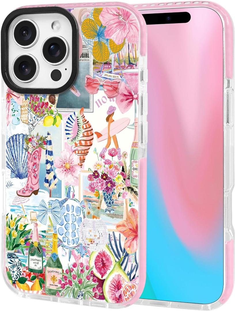 ChiCsFleur for iPhone 13 Pro Case, TPU Phone case with Camera Protection for Girls Teens - Y2K Coastal Cowgirl Collage Colorful Disco Cowboy Hot Girl Lemon Pink Blue Sorority Aesthetic Unique