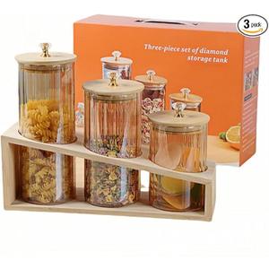 Glass Storage Containers with Lids (17oz/22oz/27oz), 3-Pack Glass Jars with Lids, Clear Glass Sugar Container, Pantry Organizers and Storage for Cookie Flour Oat Pasta Tea Coffee Bean