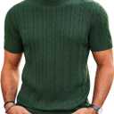 Runcati Mens Knit Short Sleeve T Shirts Casual Crewneck Slim Fit Shirt Cable Knitted Stretch Pullover Tees (L)