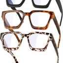 YDAOWKN Oversized Blue Light Blocking Glasses for Woman Rectangle Frame Fashion Chic Preppy Anti Eyestrain ((3pack)black+coco Tortoise+cheetah Tortoise)