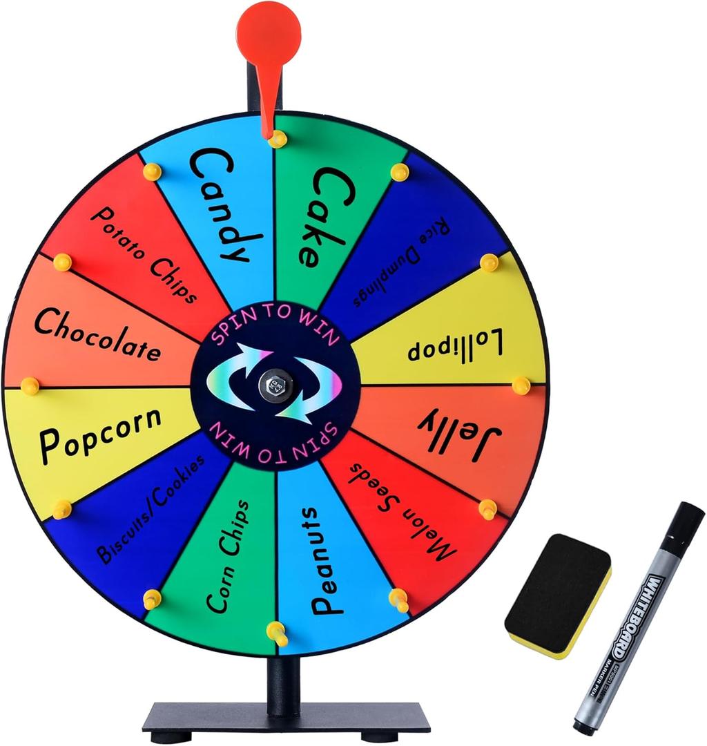 12 Slots Prize Wheel,12 Inch Prizes Spinner with Stand and Heavy Duty Base,Ruleta De Premios,Spin The Wheel for Fortune Spinning Game Carnival & Engaging Home Parties,Tradeshow.