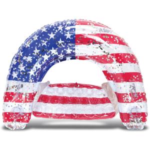POZA Inflatable USA Pool Float - Luxurious Fun Lounger Filled with Sparkle Silver Stars Confetti, Cool USA Flag Design Water Swimming Pool Floaties for Beach, Lake & Pool