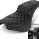 PSLER Motorcycle Driver & Passenger Seat for Softail 2018-2025 Black | Black Grid Pattern Seat Fits Softail Standard, Deluxe & Street Bob 2018-2025. Comfortable Driver Passenger Design