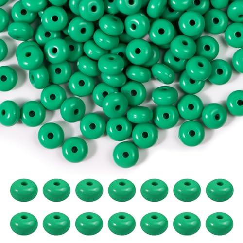 Niziky 500PCS 8mm Acrylic Lentil Beads, Green Abacus Beads Loose Beads for Crafts, Acrylic Spacer Beads for Jewelry Bracelet Necklace Making, Beads for Pens Charms Crafts