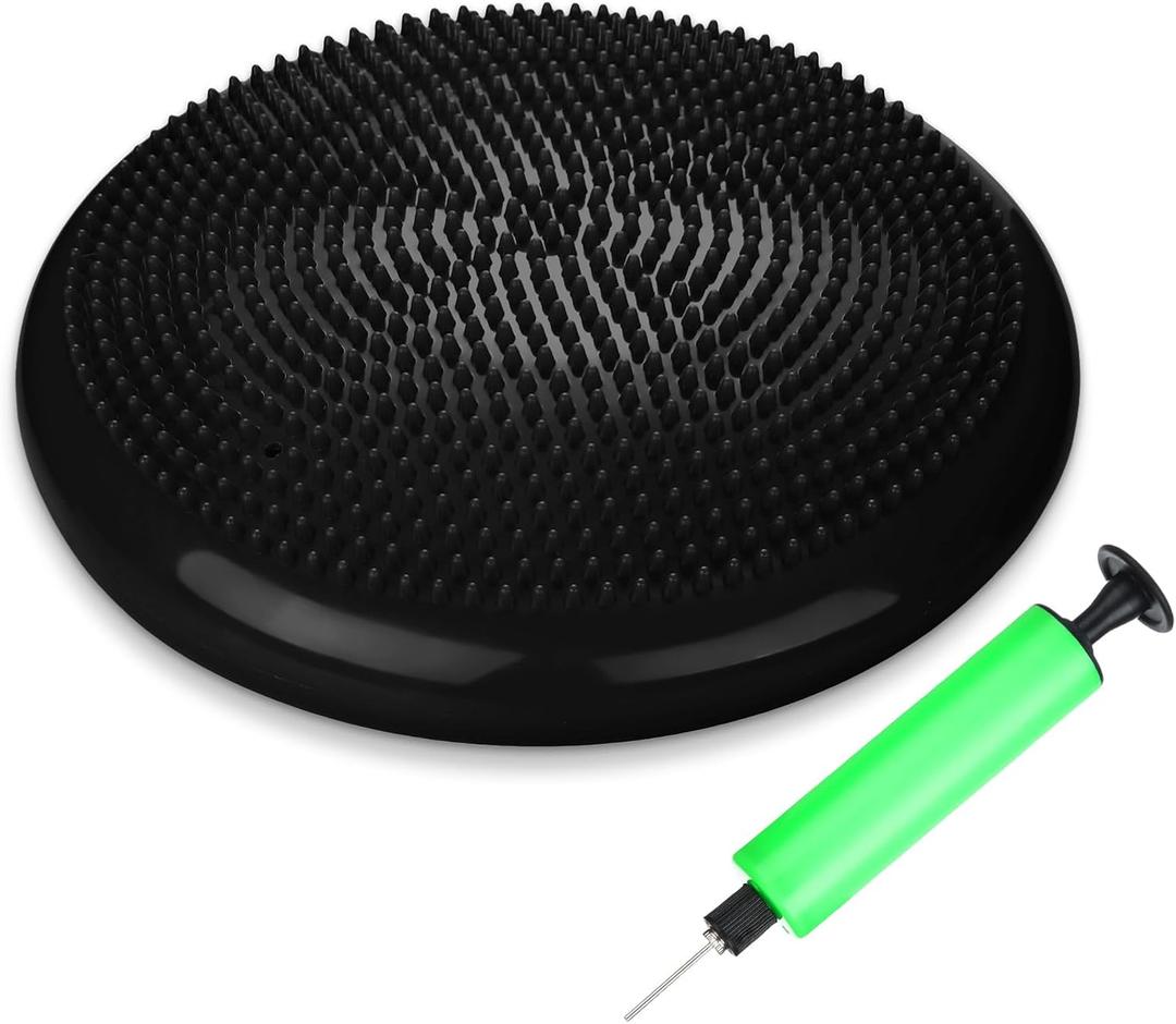 Wobble Cushion with Inflation Pump Balance Disc Stability Disc Wiggle Seat Therapy Exercise Office Chair or Sensory (Black)