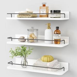 Forbena White Floating Shelves Bathroom Shelves Over Toilet Set of 3, Bathroom Organizers and Storage Shelves Wall Mounted, Modern Wood Corner Wall Shelf for Bedroom Closet -White and Dark Grey : Home & Kitchen