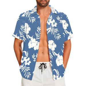 Demoking Mens Hawaiian Shirt Caribbean Tropical Beach Shirts Casual Summer Short Sleeve Blue Floral Button Down M (Blue, M)