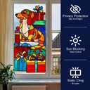 HOMETITUTE Dog with Gifts Stained Glass Privacy Film Christmas Decorative Window Static Cling Glass Sticker for Home Office Bathroom Bedroom Living Room 17.7 x 39.3 Inch