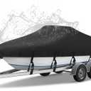NEVERLAND Trailerable Boat Cover Waterproof Heavy Duty Marine Grade Polyester Canvas Fits V Shape/V-Hull and Tri-Hull Runabouts, Pro-STYL, Bass Boats (Boat Length 16-18.5ft, Beam Width up to 94") (Black)