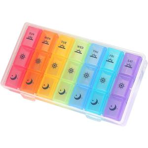 Weekly Pill Organizer,3-Times-A-Day 7 Day Pill Box Large Compartments Moisture-Proof Pill Case Medication Reminder Portable Travel Container for Vitamins Fish Oil Compartments Supplements