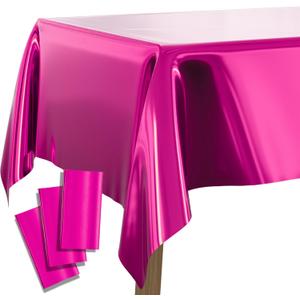 PartyWoo 3 pcs Hot Pink Foil Table Cover, 54 x 108 Inch Rectangle Waterproof Tablecloth for 6 to 8 Foot Tables, Disposable Plastic Party Tablecloth for Bachelorette Birthday Party Decorations