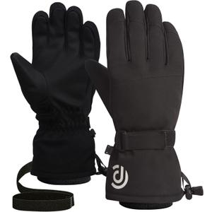 Winter Gloves Men Women Warm Waterproof Ski 5 Layer Touch Screen Snow Gloves for Cold Weather (Medium, Black)