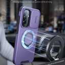 JAME for Samsung Galaxy A37/A36/A56 5G Case, Ring Holder Stand Kickstand, Slide Camera Cover, 2 Screen Protectors, Dual-Layer Shockproof Protective, Magnetic Accessory Friendly Phone Case, Purple