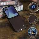 ASAPDOS Genuine Leather Folio Magnetic Case for Samsung Galaxy Z Flip 7 [Compatible with MagSafe],Built-in Screen Protector and Thin Slim Protective Case Cover Coffee