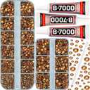 7500Pcs Burnt Orange Rhinestones Flatback with b7000 Glue for Crafts Clothing Clothes Crafting Shoes Fabric, Rinestones Bedazzle Gems Bulk, Flat Back Crystals Diamonds Kit 2-5mm Assorted Sizes (Small Pack + 3pcs Glue)