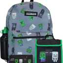 Minecraft Backpack and Lunch Bag Set for Boys | Creeper Pencil Case and Kids Water Bottle | 4 Piece Backpacks Sets for School