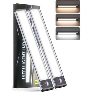 Under Cabinet Lighting2 Pack,Long Endurance Rechargeable Battery 88 LED 3 Color Lights, Motion Sensor Light Indoor, Dimmable Night Light, Closet Lights for Kitchen Wireless,Stick-On Cabinet Lights. (14.5inch-88LED)
