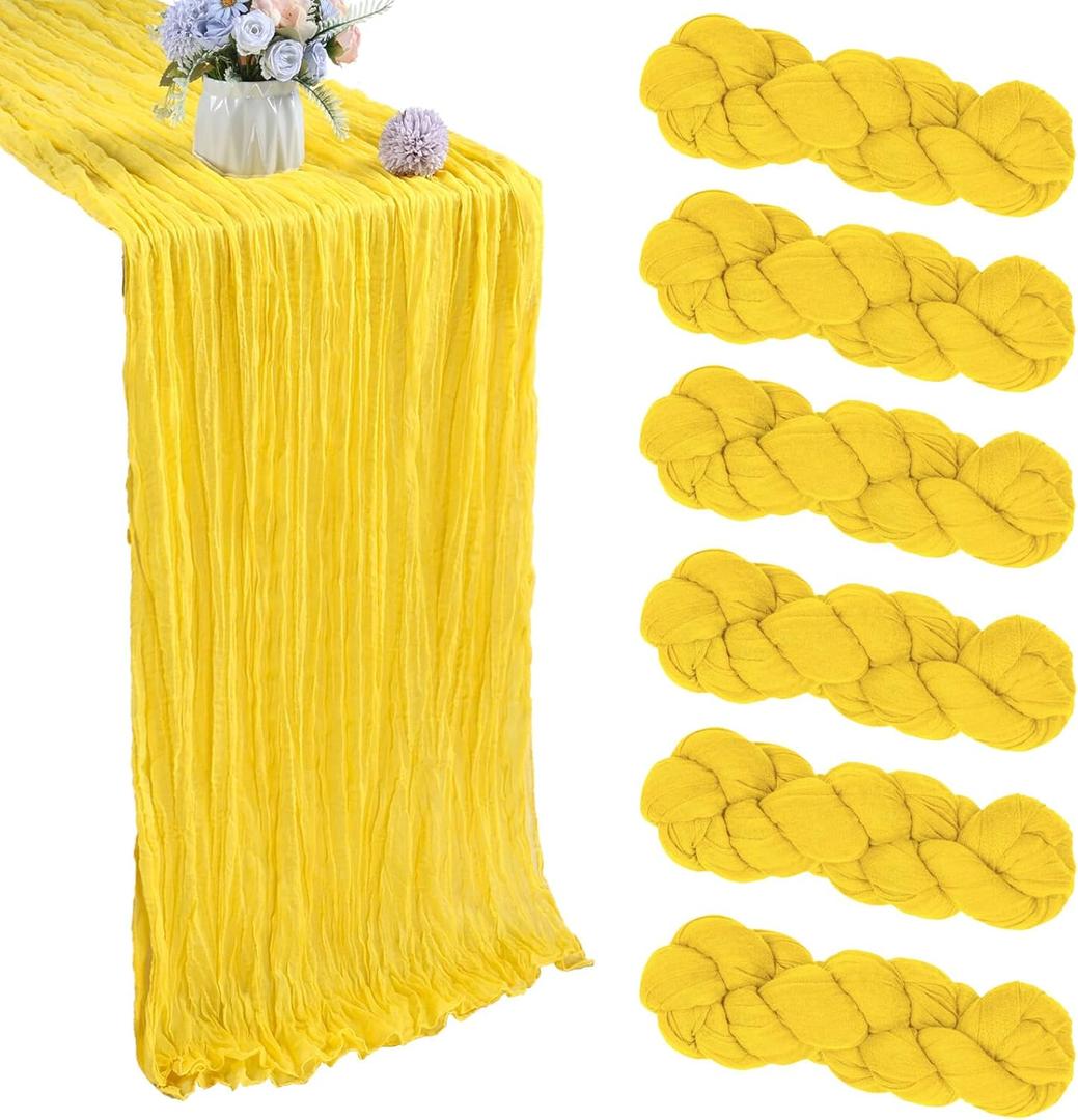 6 Pack Lemon Yellow Cheesecloth Table Runner 35x120 Inch Gauze Rustic Boho Table Runner 10FT Cheese Cloth for Spring Wedding Decor Birthday Party Bridal Baby Shower Table Decoration