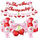 She's The Cherry On Top Party,Berry First Birthday Decorations, Girl Women Summer Fruit Cherry Theme Baby Shower Bridal Wedding Decor Bachelorette Party Supplies