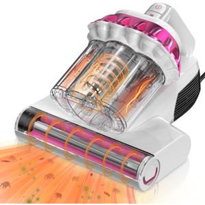 Mattress Vacuum Cleaner - 18Kpa Bed Vacuum with LED Display, 253.7nm UV-C Light, 149F Heat Ultrasonic & Hepa Filter, Handheld Couch Cleaner with 3L Dust Cup for Pet Carpet Sofa Hair (Corded) (Purple)