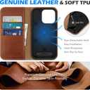 SHIELDON Wallet Case for iPhone 16 Pro 6.3" 2024, Genuine Leather Folio Magnetic Closure RFID Blocking Card Holder Kickstand Full Protection Phone Case Compatible with iPhone 16 Pro - Retro Brown