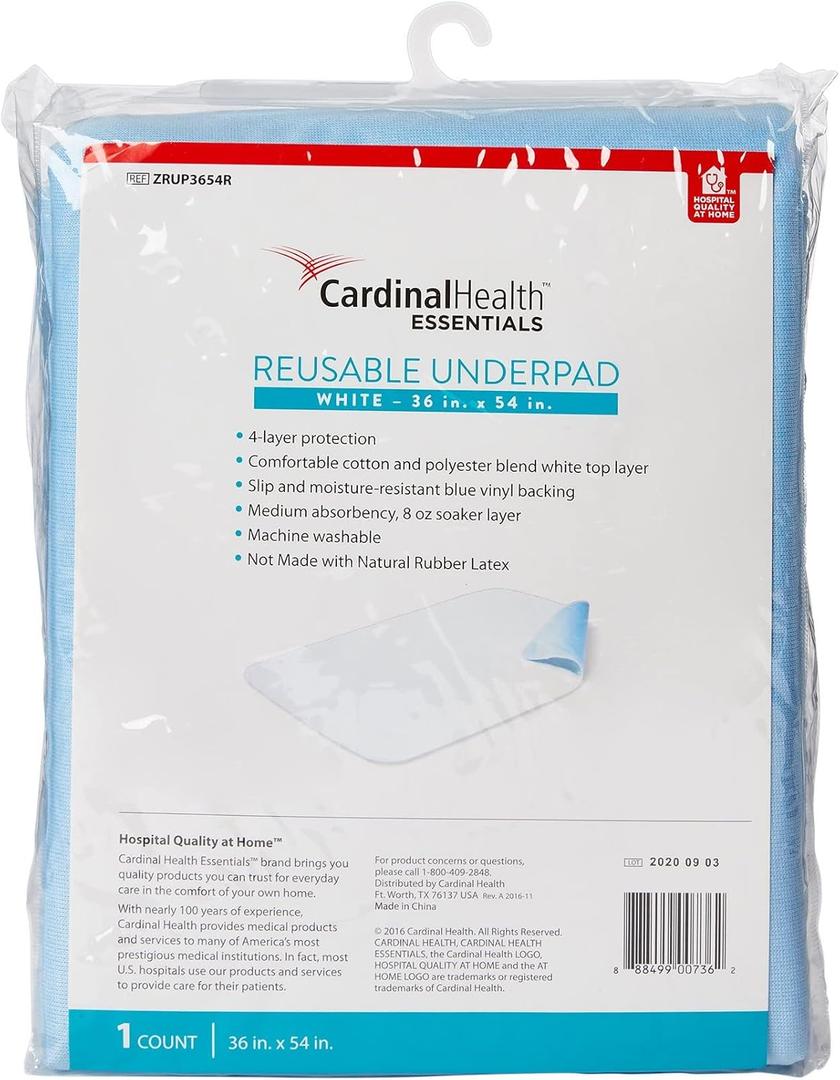 Cardinal Health Essentials Reusable Underpad Polyester/Rayon 36X54" ZRUP3654R 3 Pads