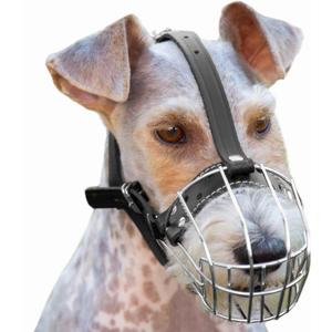 PetriStor 3 Dog Chrome Metal Muzzles Wire Basket Adjustable Leather Straps Circumference is 7.8-9.4 in, Length is 3.3-3.5 in, 2 Pack