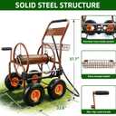 WERMAH Hose Reel Cart with Hose Guide, 4 Wheels Hose Cart, Holds 300ft 5/8"