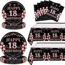 62Pcs 18th Birthday Decorations for Girls Her, Rose Gold Birthday Party Supplies Include 20 7''Plates 20 9'' Plates 20 Napkins and 2 Tablecloth, Rose Gold Princess Party Tableware for 20 Guests