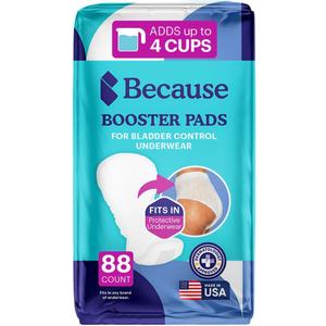 Because Overnight Booster Pads Fit All Adult Diapers, Helps Keep Your Adult Diaper Active All Night, Adds 4 Cups to Incontinence Underwear, Extra Absorbency, 88 Count