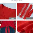 Women's V Neck Mesh Panel Sleeve Tops Tie Knot Hem Tops 2025 Summer Casual Blouses 3/4 Bell Sleeve Loose Shirt