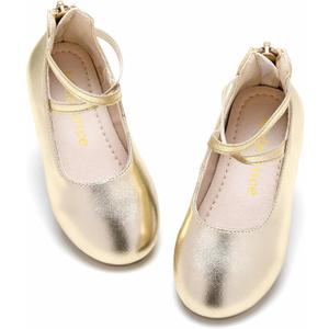 Kiderence Toddler Girls Dress Shoes Little Kids Mary Janes Ballet Flats Toddler (Size: 5 Toddler, Gold)