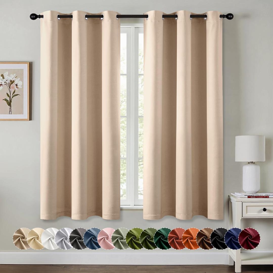 MIULEE Blackout Curtains for Bedroom Living Room 2 Panels, Thermal Insulated Room Darkening Drapes Grommet Noise Reducing Light Blocking Window Treatments 54 Inches Long 40x54 Inch Beige