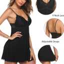 Avidlove Women Nightgown Sexy Sleepwear Lace Chemise V-neck Modal Babydoll Lounge Dress (Black, XL)