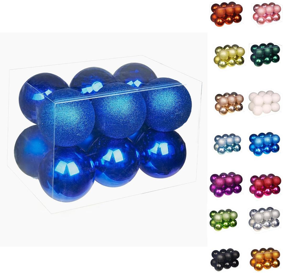 Emopeak 12Pcs Christmas Balls Ornaments for Xmas Christmas Tree - 4 Style Shatterproof Christmas Tree Decorations Hanging Ball for Holiday Wedding Party Decoration (Navy Blue, 3.2"/8CM)