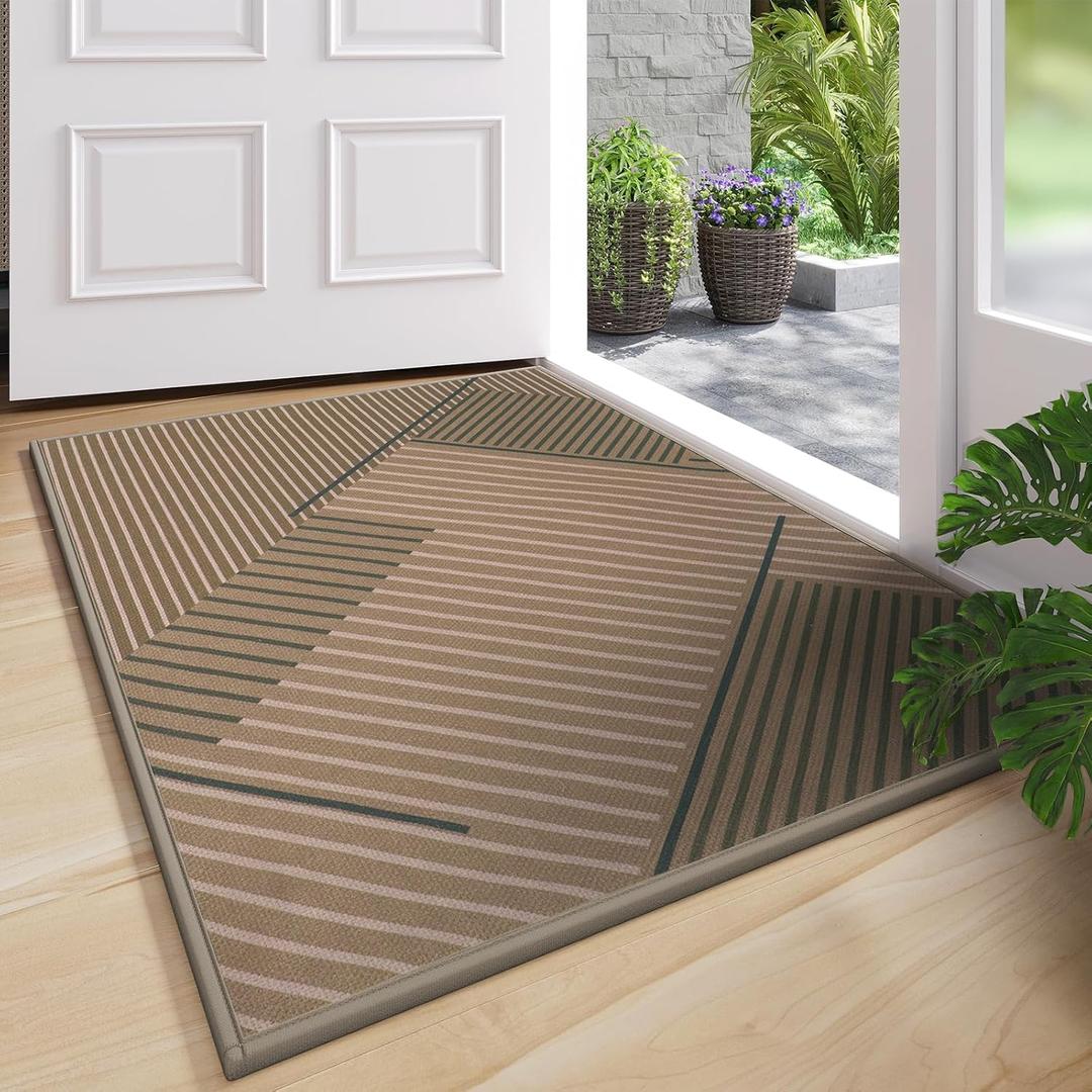 Front Door Mat 24''x35'', Non Slip Absorbent Muddy Dirt Resist Washable Low-Profile Indoor Doormat, Welcome Entryway Door Mats, Brown