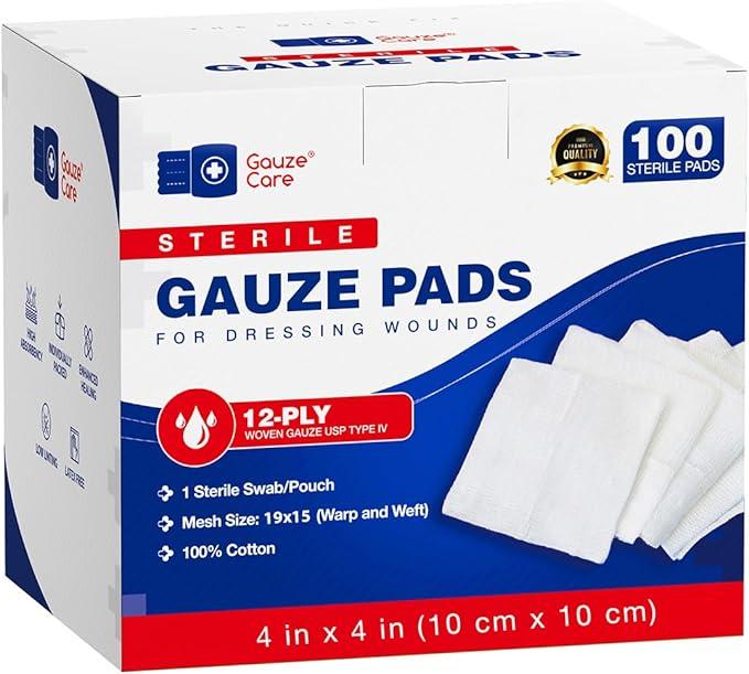 100pc Large Sterile Gauze Pads 4x4 Sterile for Wounds Bulk  12ply Woven Gauze Sponges 4x4 Sterile  USP IV Breathable Mesh 4x4 Gauze Pads Sterile for Enhanced Absorption  First Aid Medical