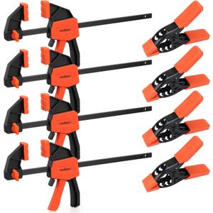 HORUSDY 8-Pack Bar and Spring Clamps for Woodworking - 4 Pieces 6" Bar, 4 Pieces 4" Spring, 75 LBS Load Limit, Quick F Clamp Set