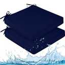 downluxe Waterproof Outdoor Chair Cushions for Patio Furniture, 19" x 19" x 2" Patio Chair Cushion with Adjustable Ties & Portable Handle, Square Outdoor Cushion with Removable Cover, Navy, 2 Pack