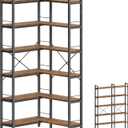 Huuger 6 Tier Bookshelf, L Shaped Corner Bookshelf with Open Shelves, 49.4 Inch Straight Wide Bookcase with Metal Frame and Wooden Board, Adjustable Feet, Rustic Brown