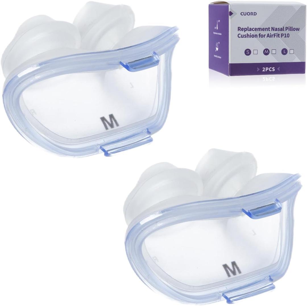 Replacement Nasal Pillow Cushion for ResMed AirFit P10, Compatible with Original Airfit P10 Frame, Reliable Seal & Soft Replacement Silicone CPAP Mask Cushion, 2-Pack, Medium