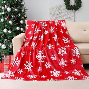 Christmas Red Throw Blanket White Snowflake Throw Blanket Xmas Winter Holiday Cozy Fuzzy Plush Throw Blankets Super Soft Lightweight Throw Blankets for Women Men 50" X 60"