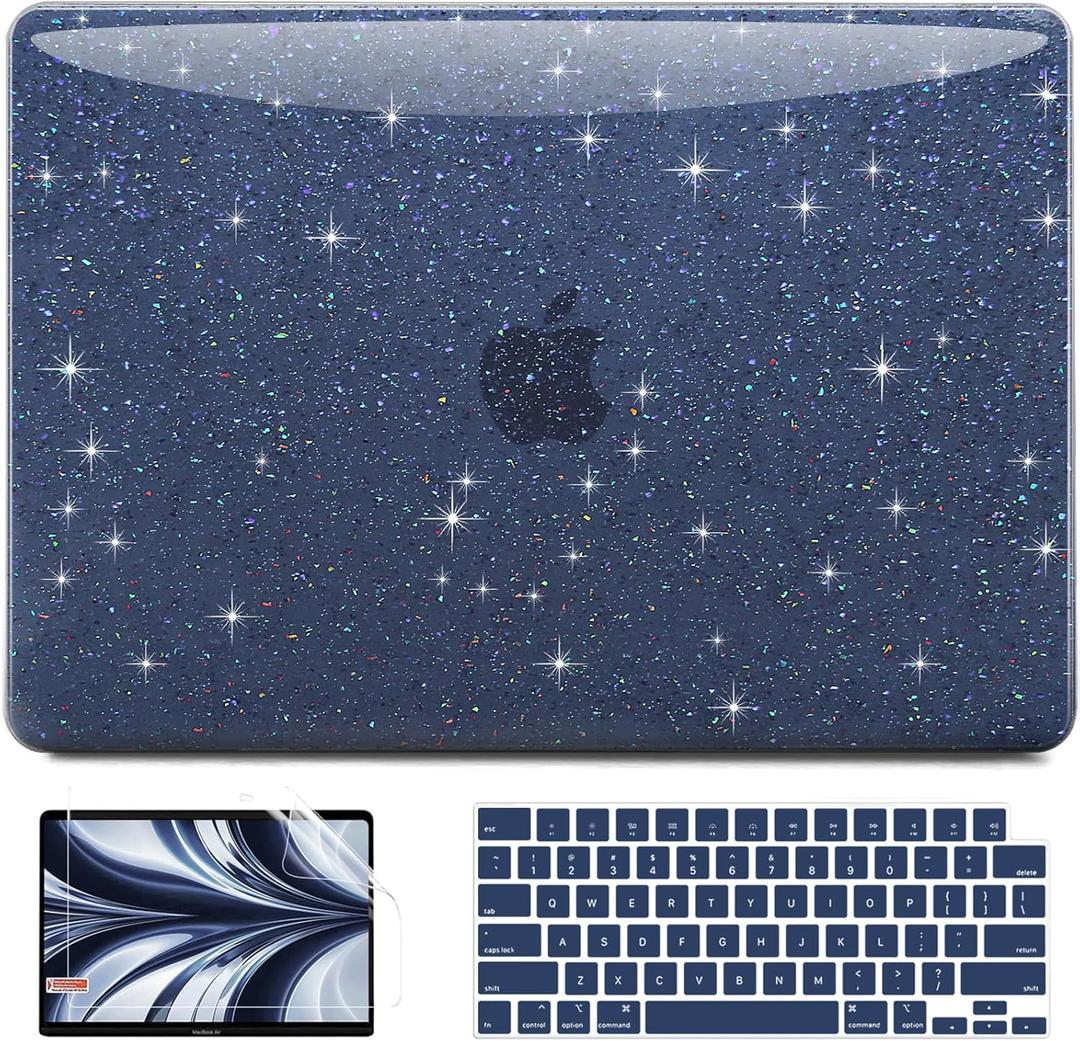 AKIT Compatible with MacBook Air 13 inch Case Sparkly 2025 2024-2022 M4 M3 M2 A3240 A3113 A2681, Glossy Glitter [Anti-Cracking] Hard Shell Laptop Case Cover for MacBook Air 13.6 inch 2025, Haze Blue