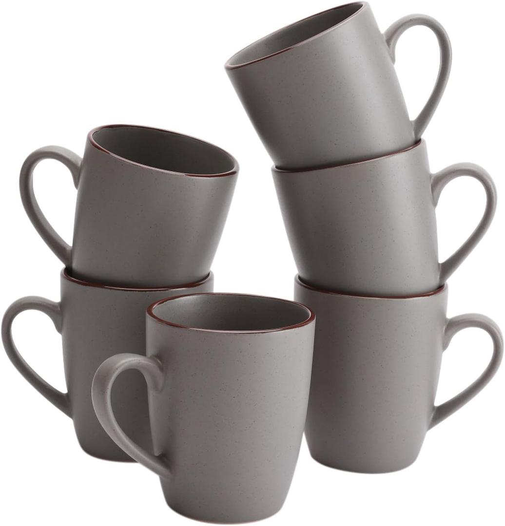Famiware Venus Coffee Mugs for 6, 14 oz Mug Set, Drinking Cup with Handle for Coffee, Tea, Cocoa, Milk, Dark Grey